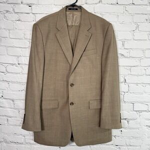 Vtg Chaps Ralph Lauren Suit 42L Men 2pc Tan Wool Glen Plaid Check Pleated 36x28+